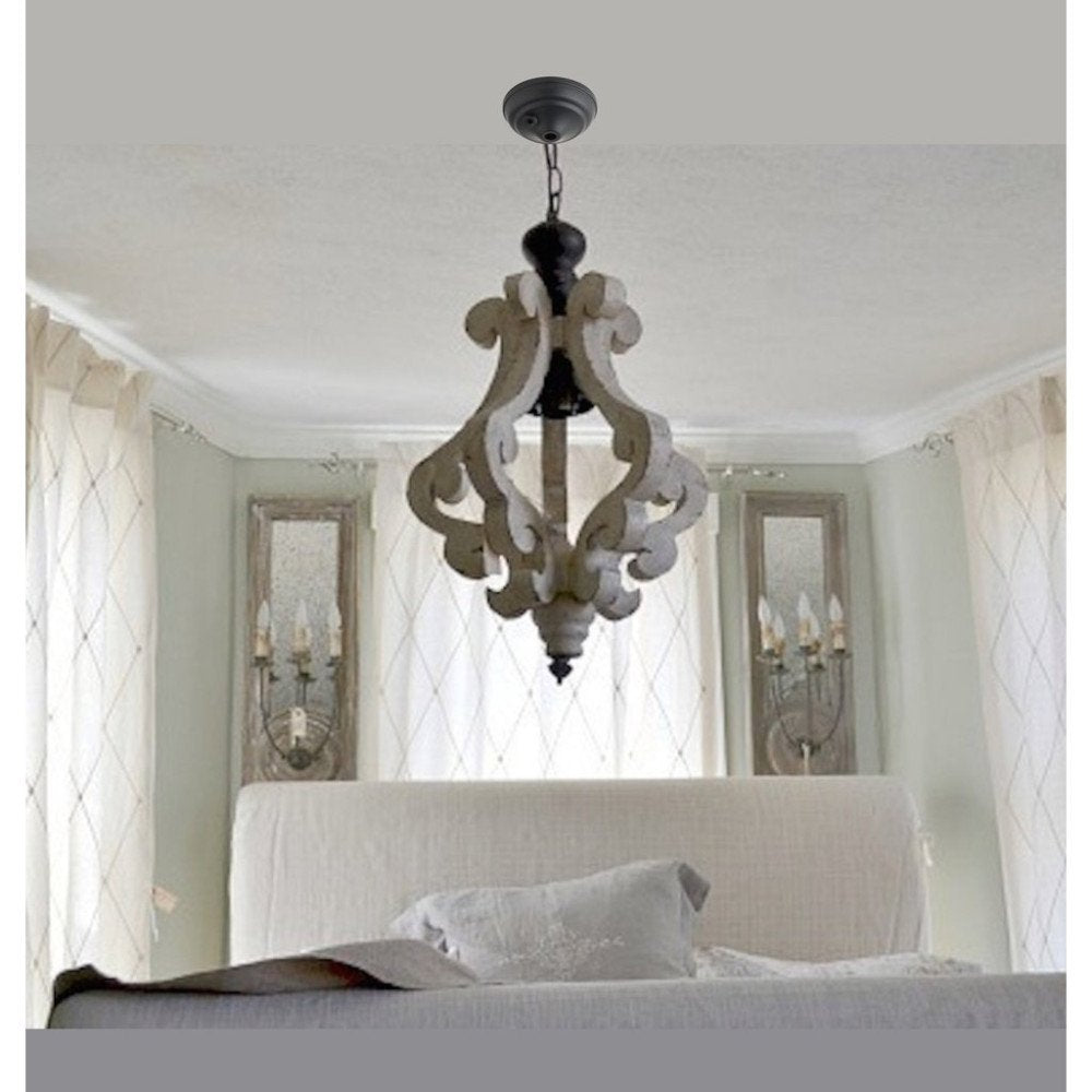 A & B Home DS35539 Harper Chandelier, 1-Light, 90% Fir Wood & 10% Iron, 12.5in x 12.5in x 21in,