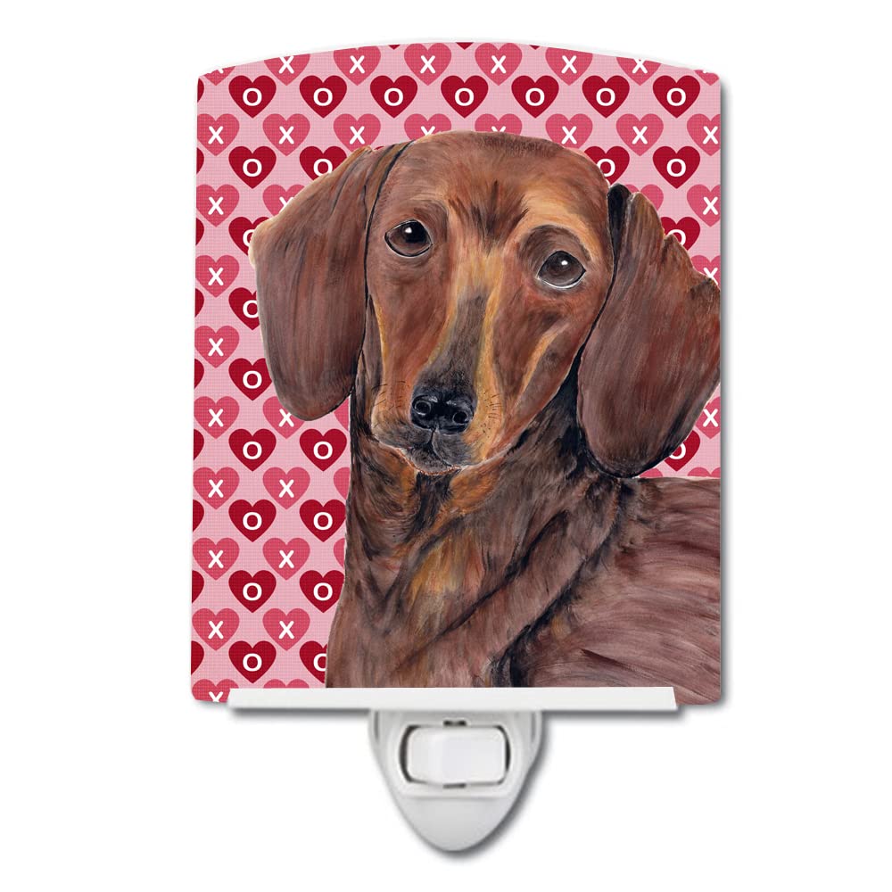 Carolines Treasures Ceramic Night Light, Dachshund Hearts Design, UL-Certified, 6x4x3 inches, Multicolor, Model SC9271CNL