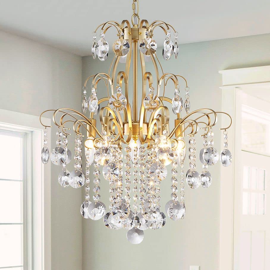 Wuzups 5-Light Crystal Chandelier Pendant Light, Modern Gold Fixture For Bedroom & Kitchen