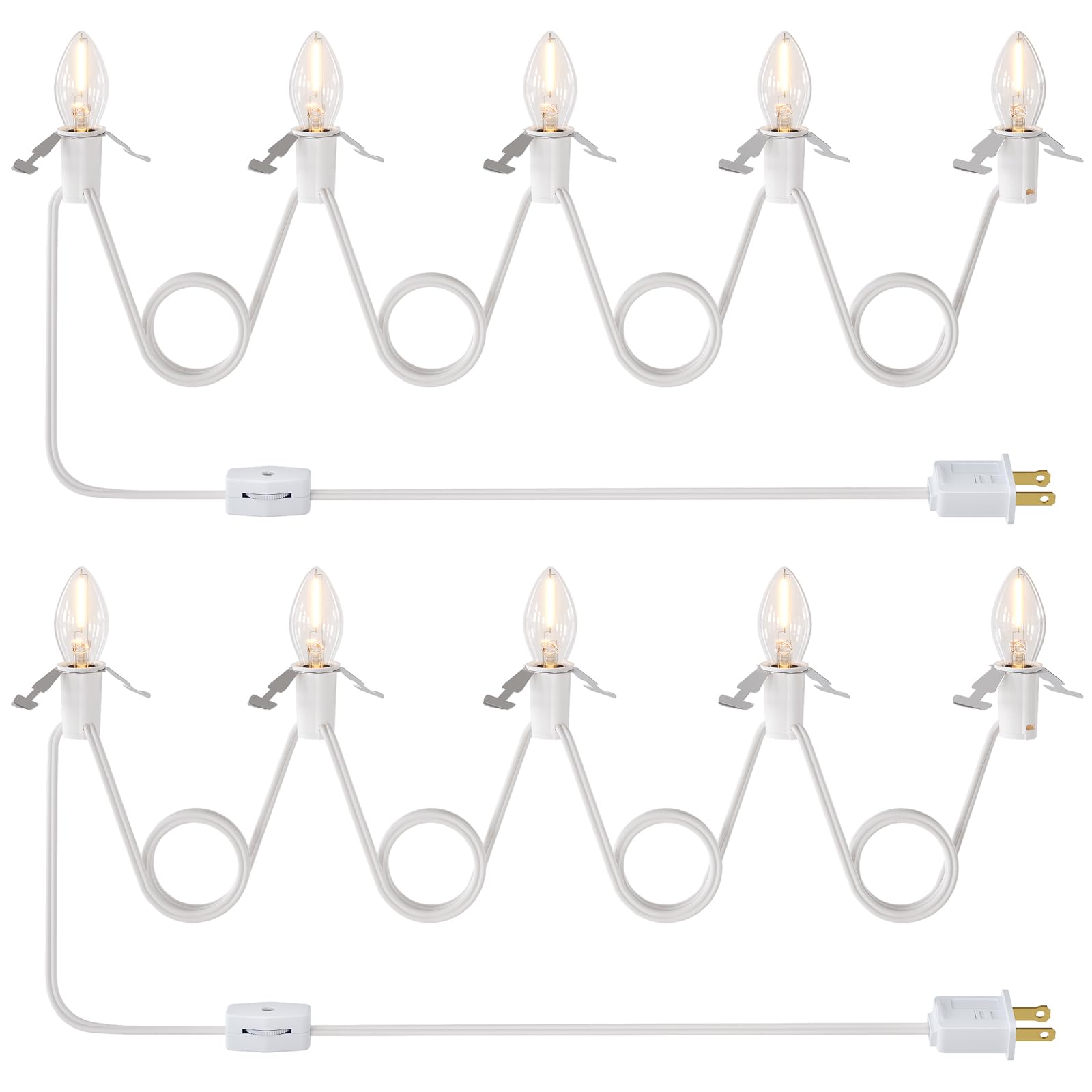 SURAIELEC Christmas Village Lights, 10.5 FT Accessory Cord with 5 Led Light Bulbs, Blow Mold Replacement Lights with Switch, C7 Light Cord for Halloween Decorations, Craft Projects, UL Listed, 2 Pack