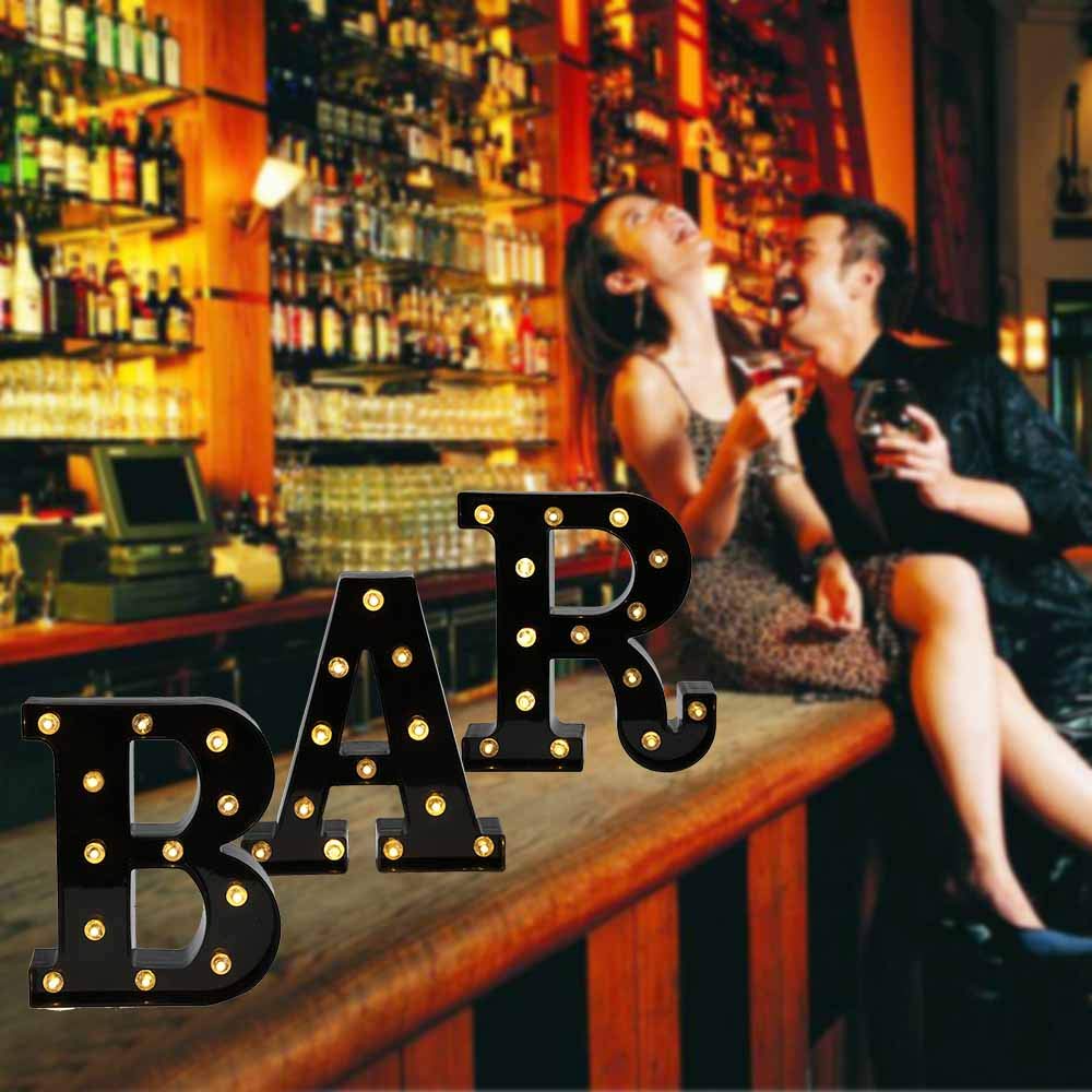 Oycbuzo Black Bar Sign - Led Marquee Light Up Letters For Home Bar, Party & Wedding Decor