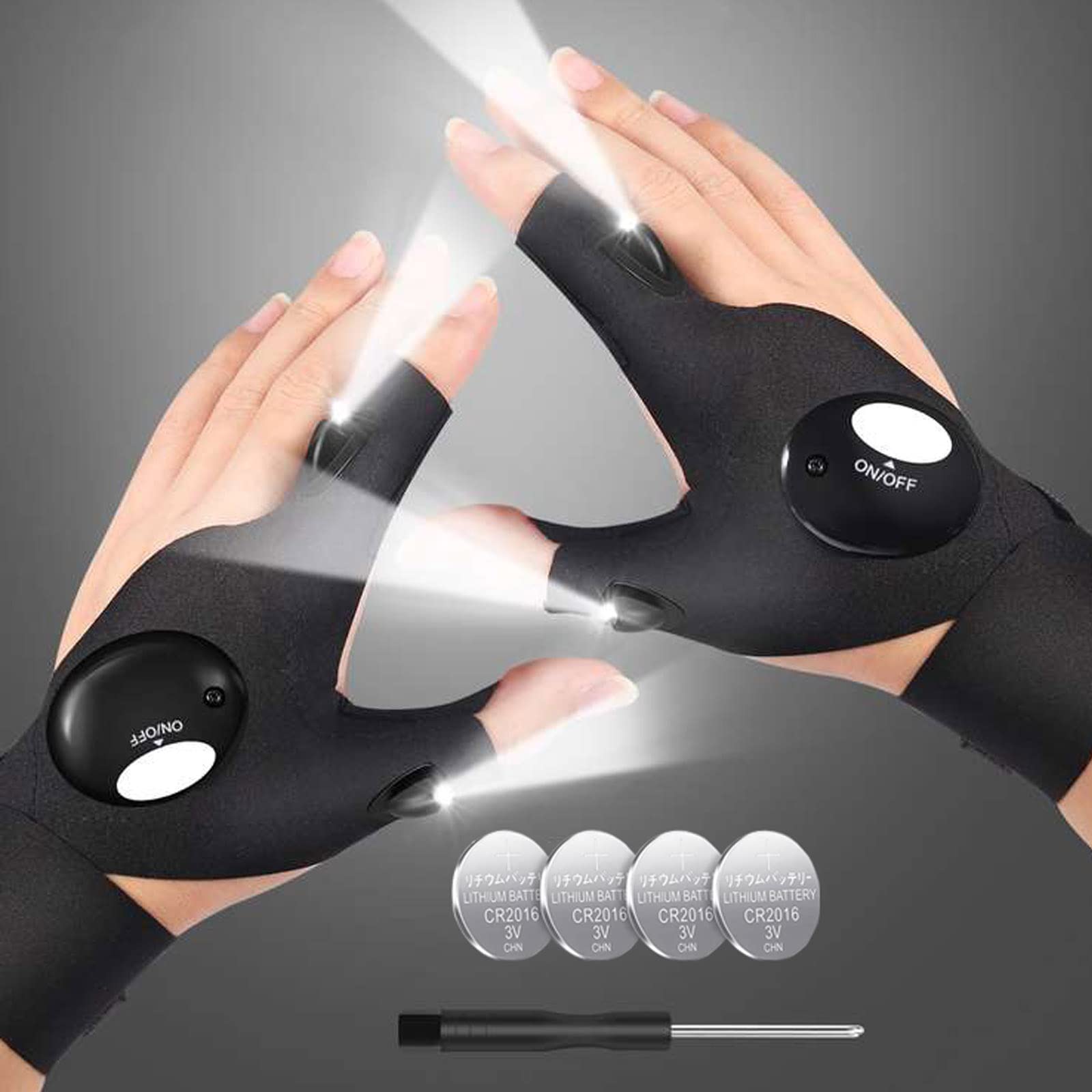 Apicey LED Flashlight Gloves for Men, Waterproof, One Size Fits All, Black, Model APGLLT05, Perfect for Fishing and Camping