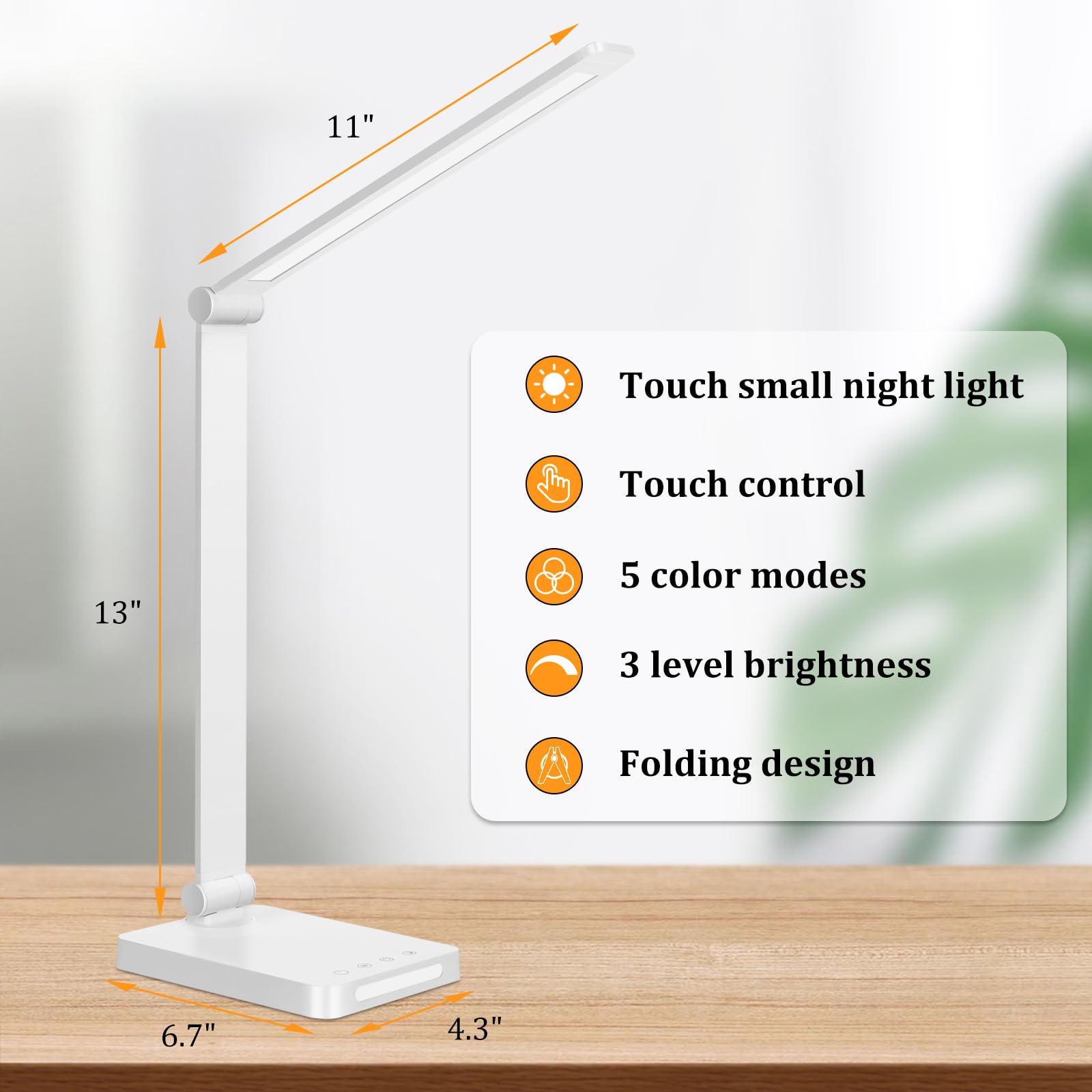 Dott Arts Led Desk Lamp With Usb Ports,Touch Desk Lamps For Home Office With 5 Color Modes,3 Brightness Desk Light With Small Night Light,Reading Lamp Table Led Lamp For Bedroom Bedsid Study White