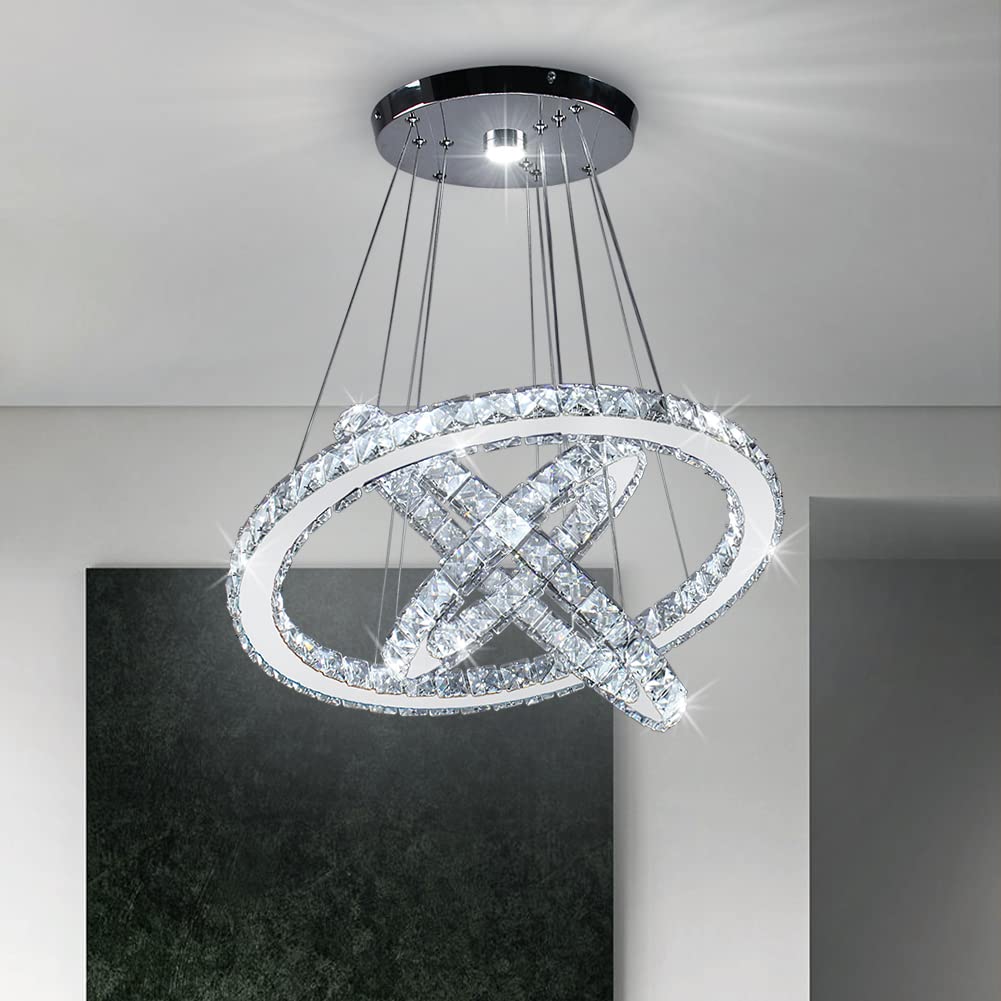 diisunbihuo LED Crystal Chandelier Pendant Light, Cool White, Size 30/40/50
