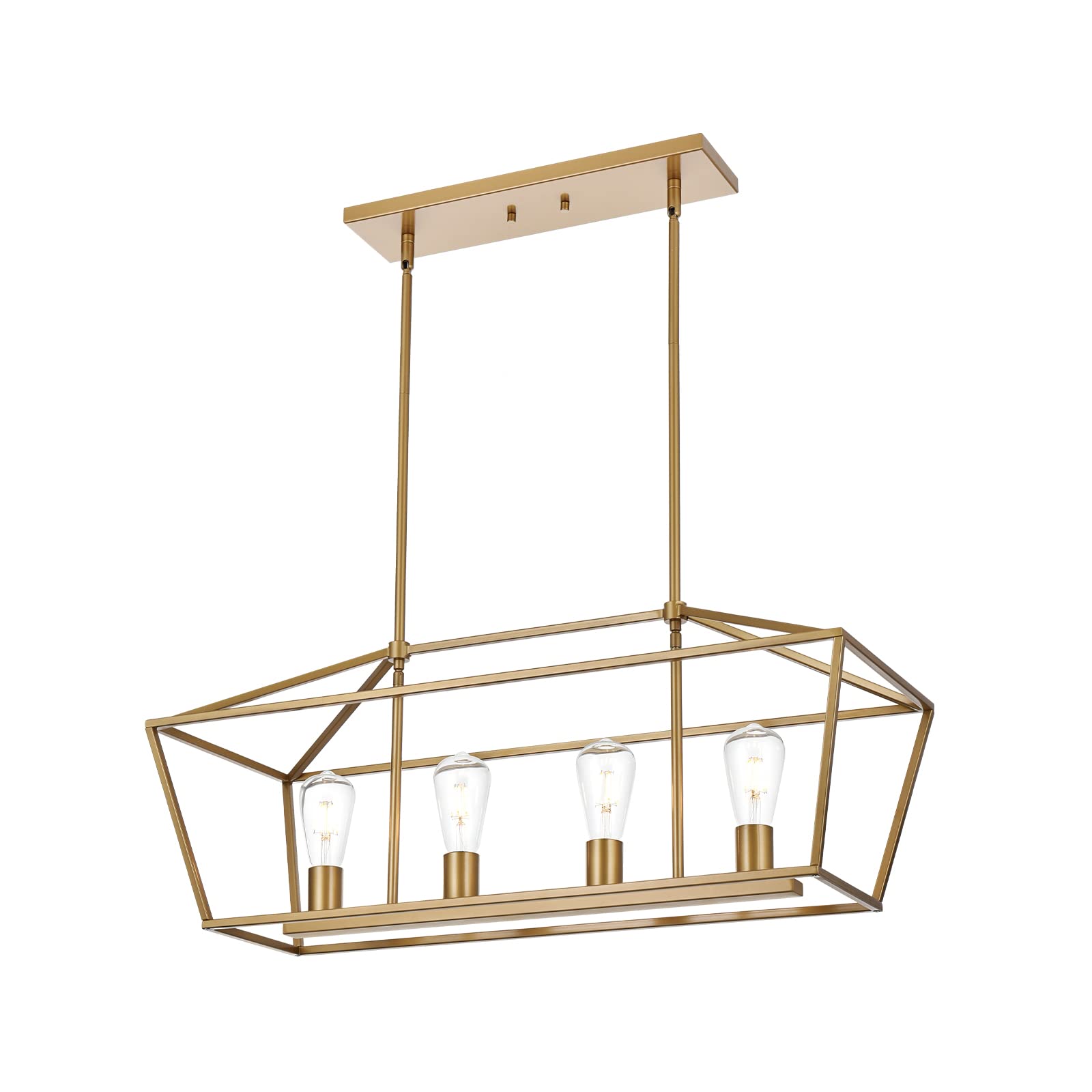 BONLICHT Modern 4 Light Farmhouse Chandelier Gold Linear Kitchen Island Pendant Light Traditional Rectangular Dining Room Lighti