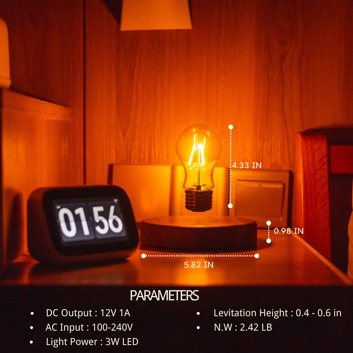 Moocci Levitating Bulb Lamp Magnetic Floating Lamp Light Desk Lamp Night Light Table Led For Unique Gifts, Room Decor, Night Light, Home Office Decor Desk Tech Toys (Round-Classic Bulb)