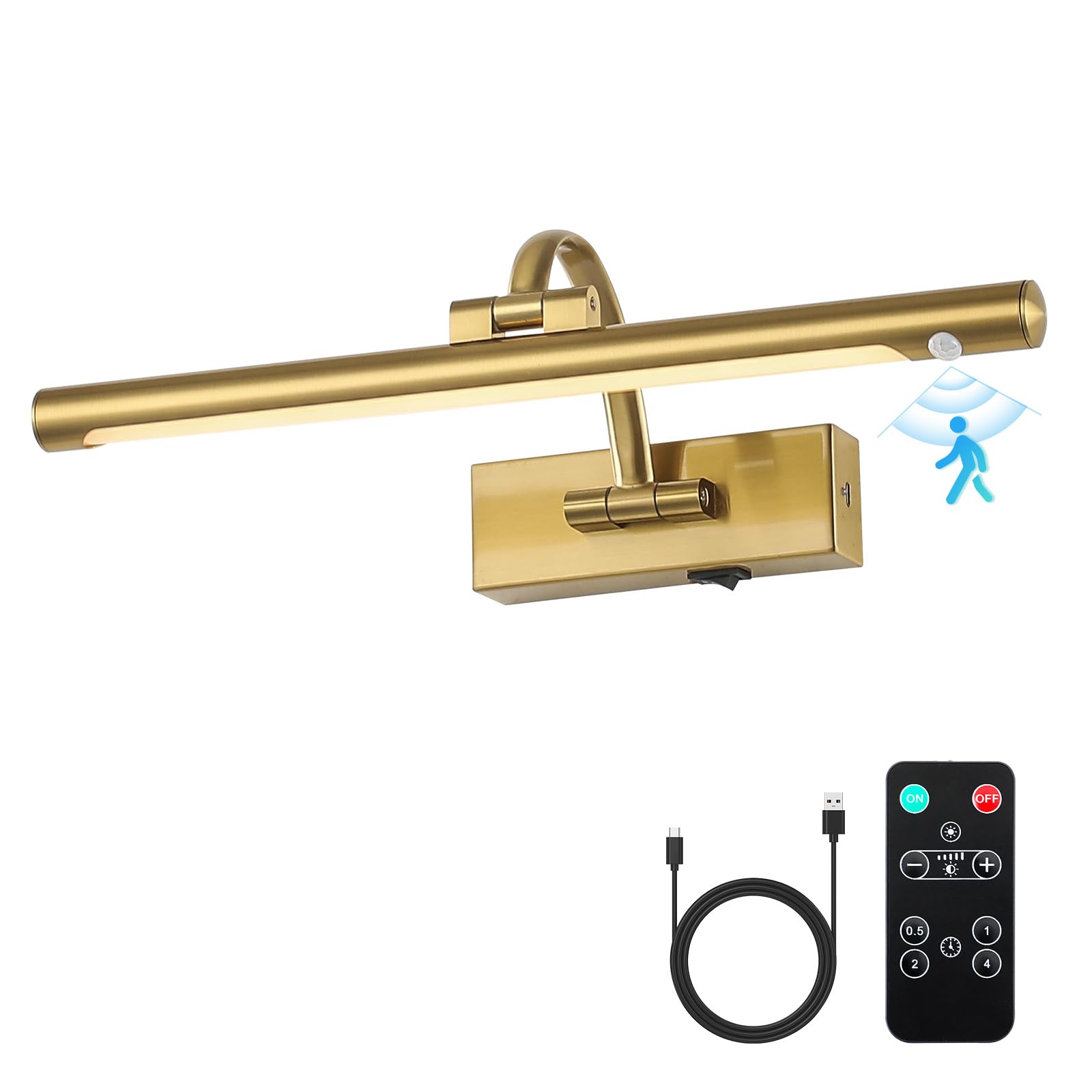 DESOOP Brass Picture Lights for Wall Battery Operated  Wireless Motion Sensor LED Art Lights Auto-Off Gallery Lights for Discomforttings 16 Inch 3W Warm White