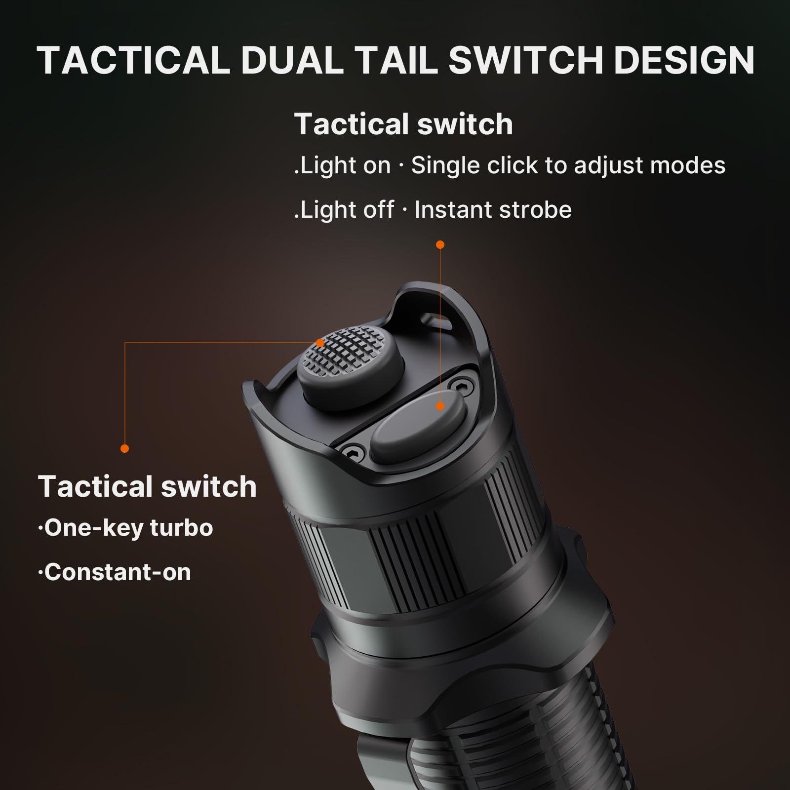 Brinyte PT16A Tactical Flashlight 3000 Lumens LED USB-C Rechargeable Black, IP68 Waterproof, Dual Switch, 6 Modes