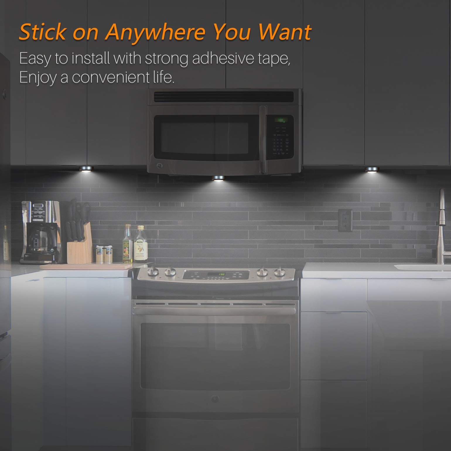 Star-Spangled Tap Light - Battery-Powered Mini Led Puck Lights, 7Cm, Silver, 5-Pack, Ideal For Closets & Under Cabinets