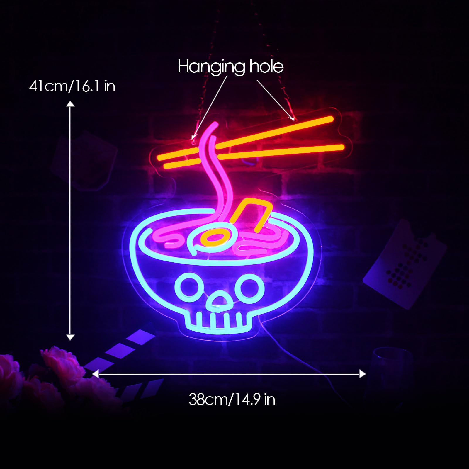 LeDigPig LED Neon Sign - Ramen Neon Light for Restaurant Décor - Dimmable Acrylic - 16.8in x 12.8in - Ramen-Blue