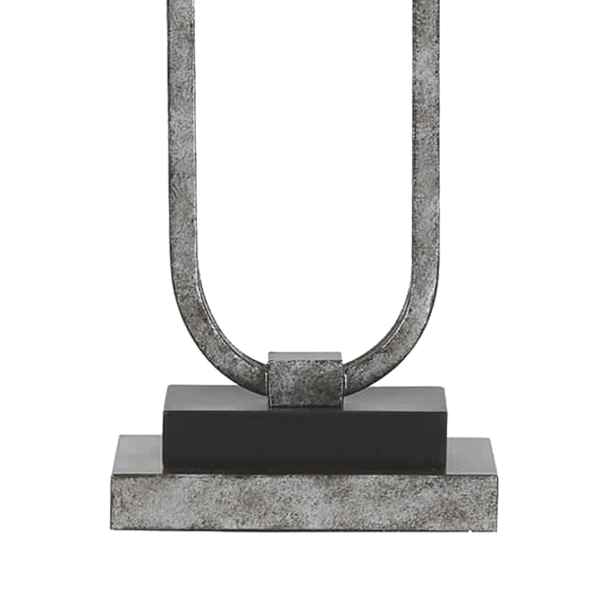 Benjara Open Capsule Metal Body Table Lamp With Fabric Drum Shade, Gray And White