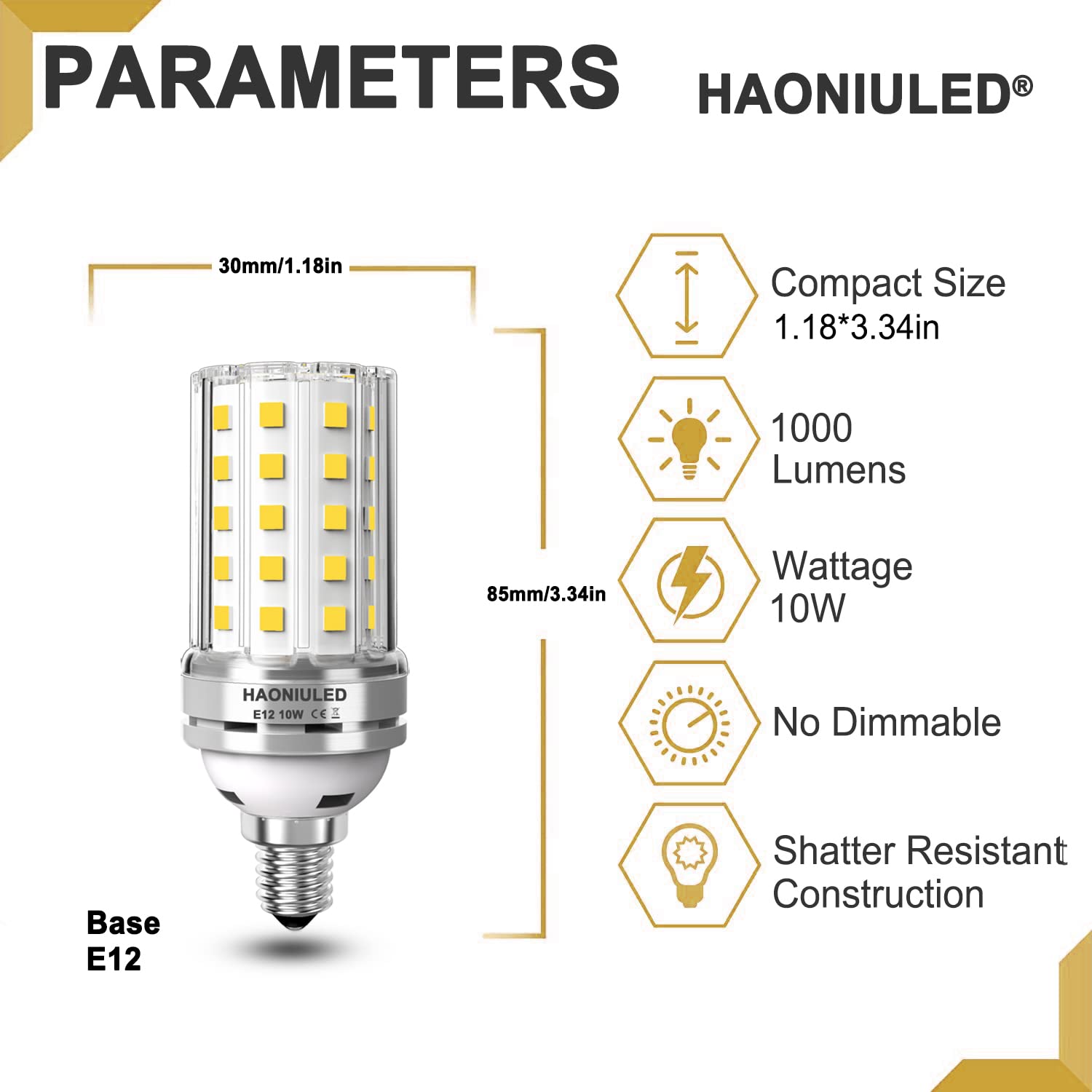 HAONIULED E12 LED Bulb 10W Corn Light 4000K Natural White 1000LM Pack of 5