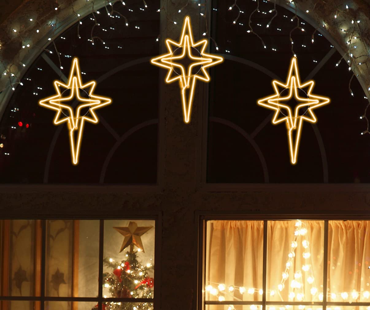 LAMPHOME 360 LED Bethlehem Star Neon Motif - 25"x16", Warm White, PVC, Waterproof Outdoor Christmas Decoration, Model L8075-25