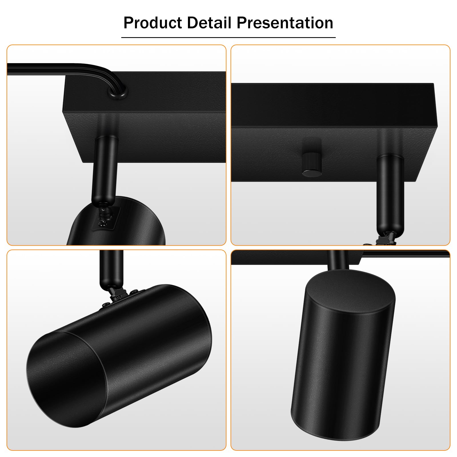 Auquee 4 Light Track Lighting Kit,Black 4 Way Led Plug In Ceiling Spotlight,Industrial Gu10 Wall Light For Kitchen Cabinet Galle