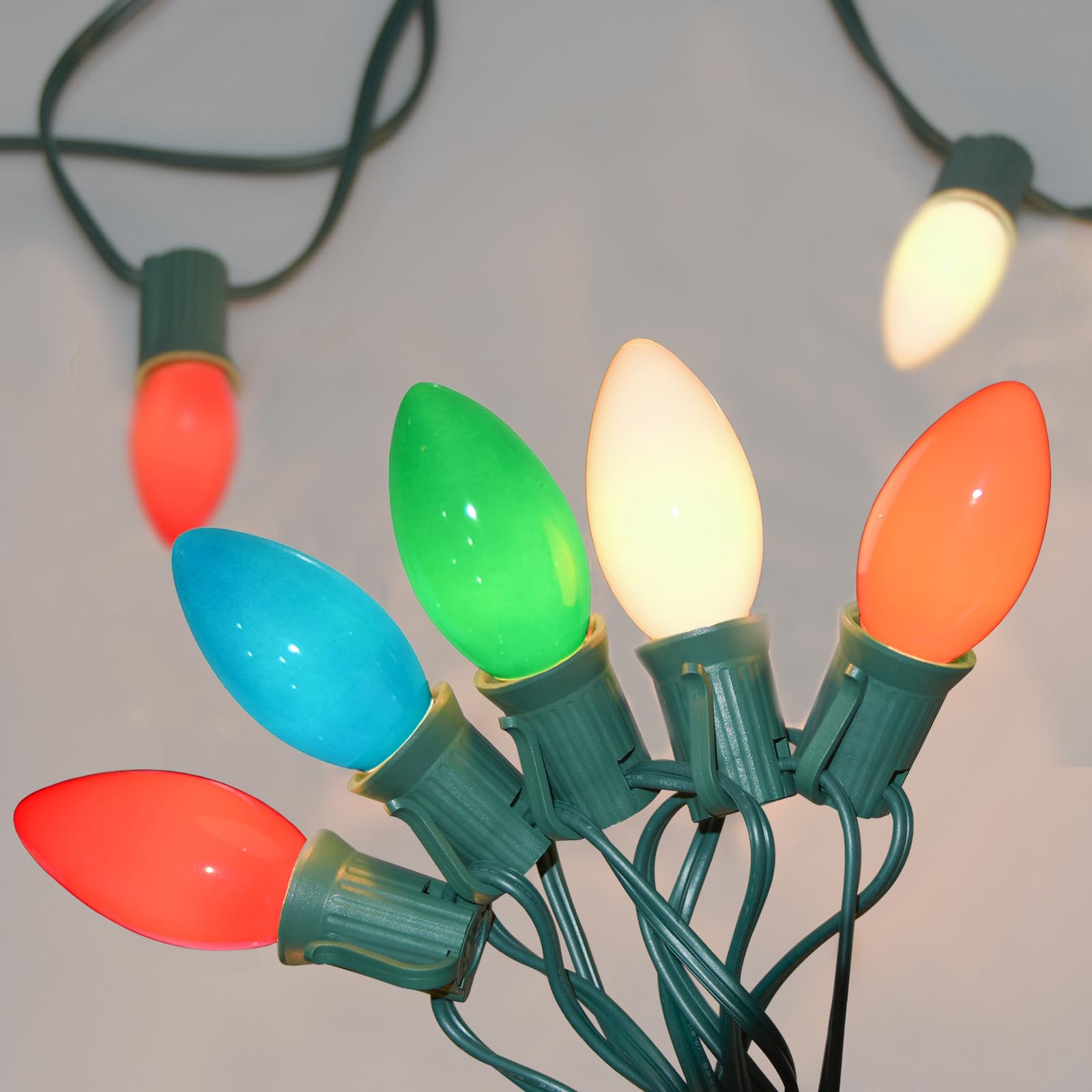 SUNSGNE 25Ft C9 Multicolor Christmas Lights - Outdoor Vintage Lights for Holidays, Weddings & Roofline - Green Wire