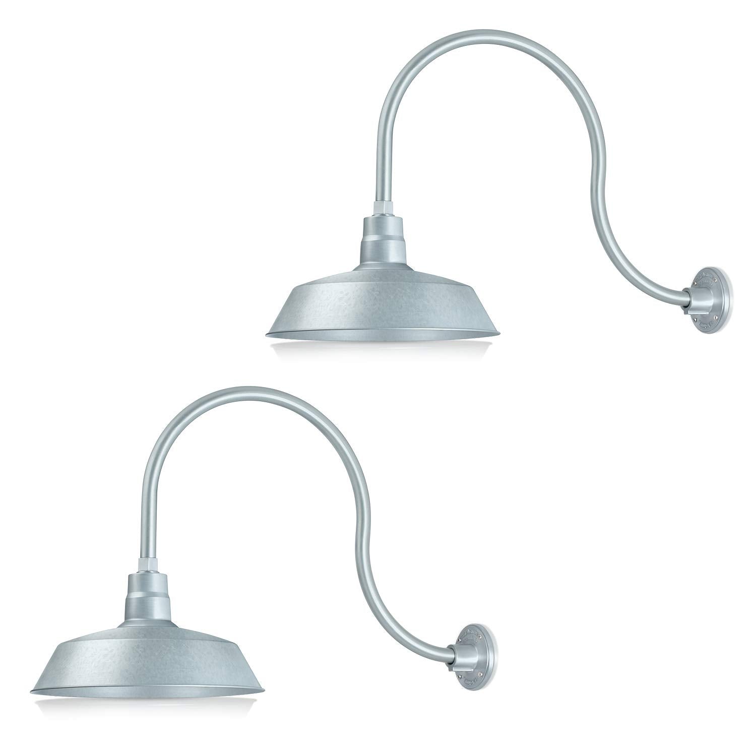 HTM Lighting Solutions 14in. Gooseneck Barn Light Fixture - Galvanized Steel, 24in. Extension Arm, 2-Pack, UL Listed, 9W LED Bulb