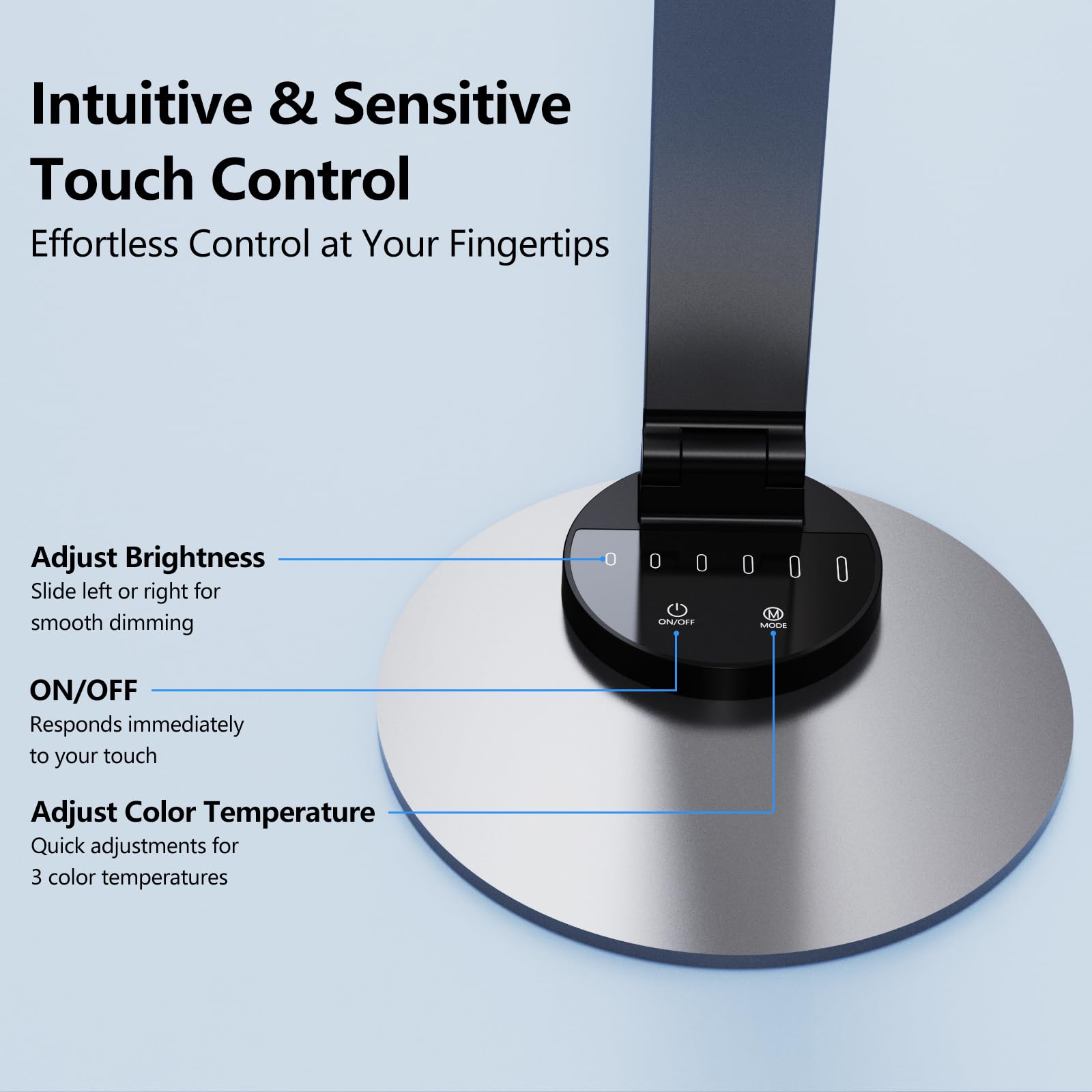 Humiieye Led Desk Lamp For Home Office, Foldable Desk Light Usb Charging Port Touch Control, 3 Color Temp, 6 Brightness, Metal T