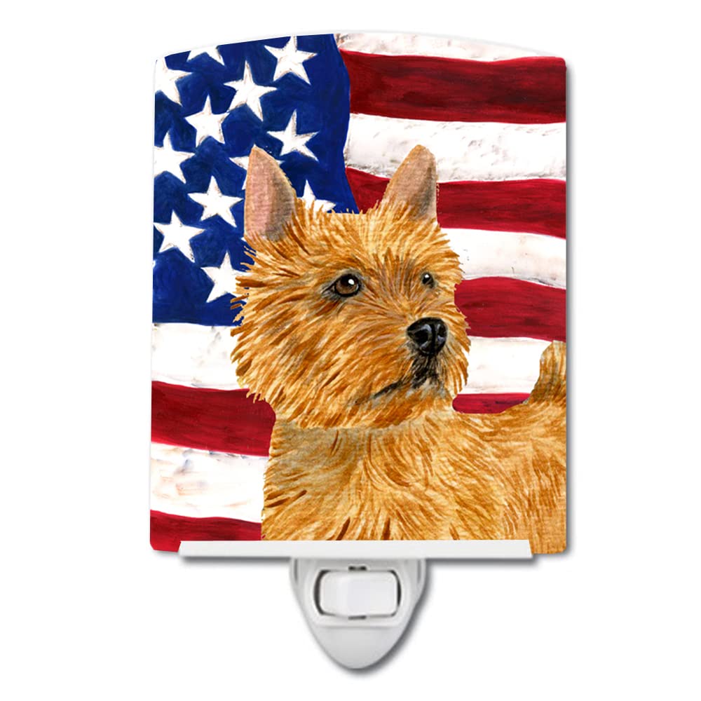 Carolines Treasures Ceramic Night Light, USA American Flag, Norwich Terrier, UL-Certified, 6x4x3in, Multicolor, Model SS4026CNL