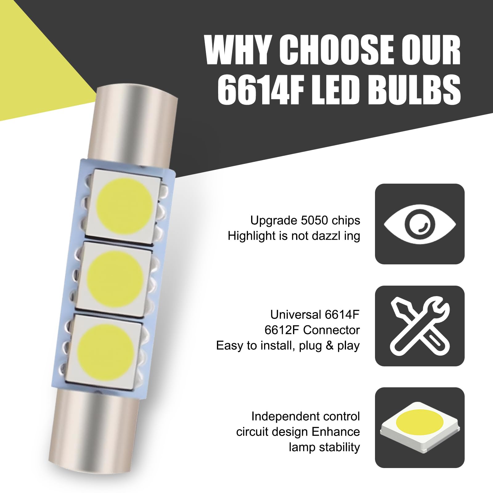 Awguka 10 Pcs Car T6 Vanity Mirror Sun Visor Led Light  5050-3Smd 12V Flat Head Dual Tip 180 Degree Lighting Reading Lamp  Plug And Play Interior Lighting Kit  Suitable For Most Cars (White)