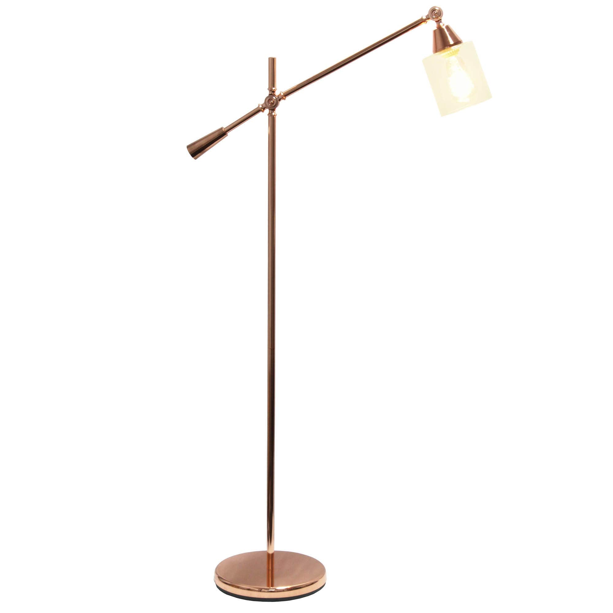 LALIA HOME Decorative Swing Arm Floor Lamp, Metal, Rose Gold, 30inL x 11inW x 56inH, Model LHF-5021-RG, Clear Glass Shade
