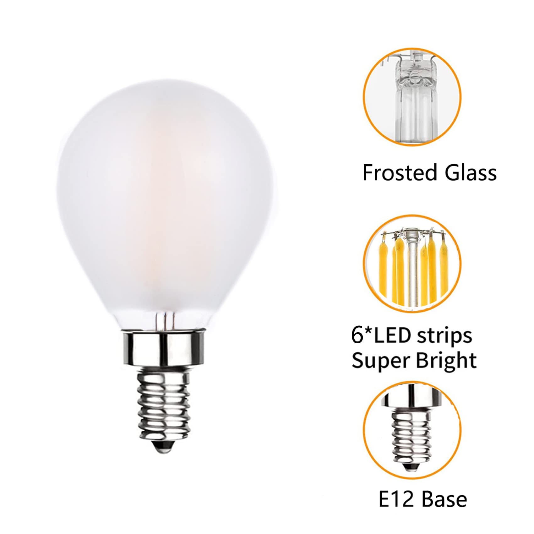Sunaiony Led Globe Light Bulbs 60W Equivalent 6W Frosted Soft White 3000K E12 Candelabra Base Dimmable Frosted Glass Finish For