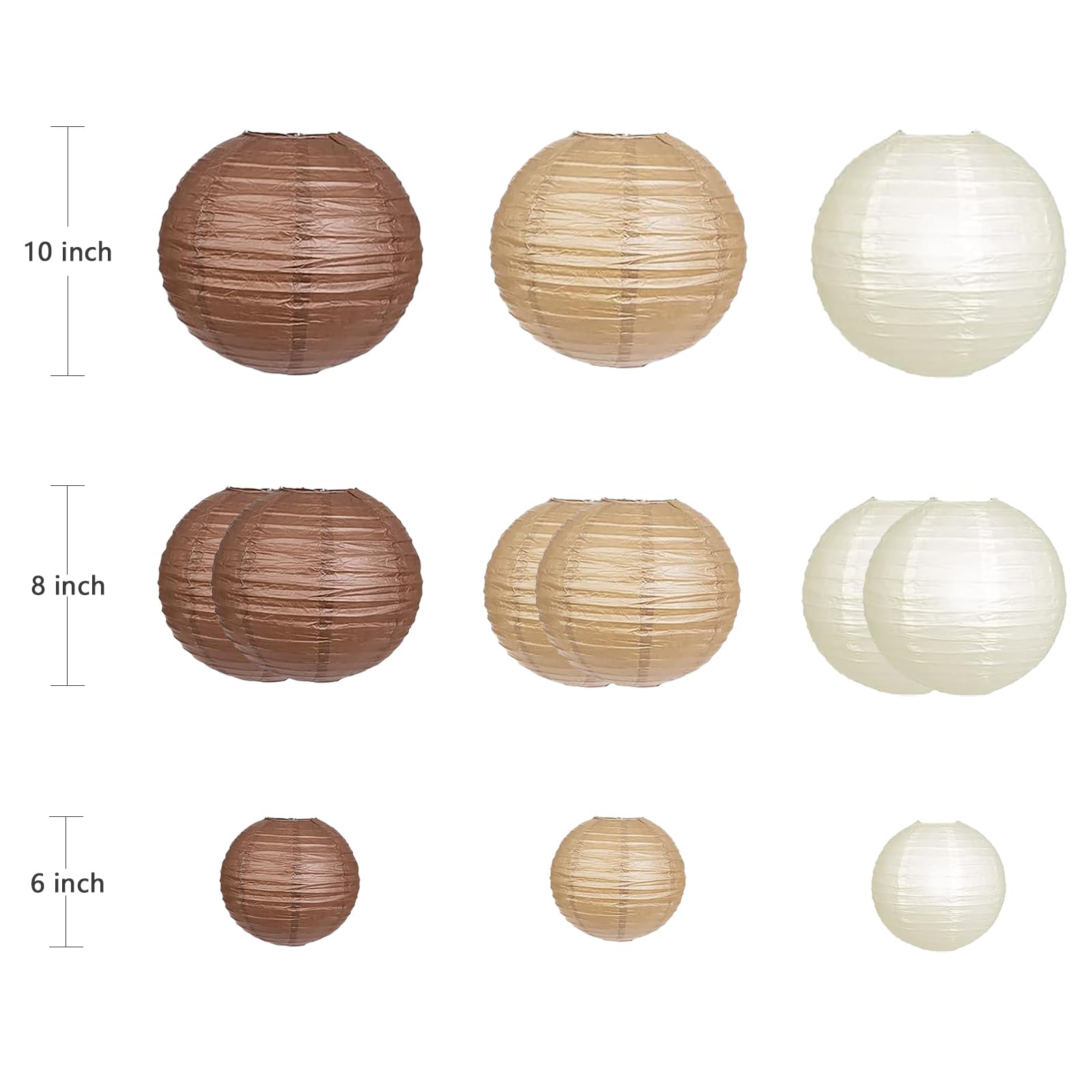 Zooyoo Brown Paper Lanterns Decorative, Caramel Boho Party Hanging Paper Lanterns Decorations For Rustic Neutral Birthday Wedding Bridal Shower Western Graduation Home Decor Party Decoration 12Pcs
