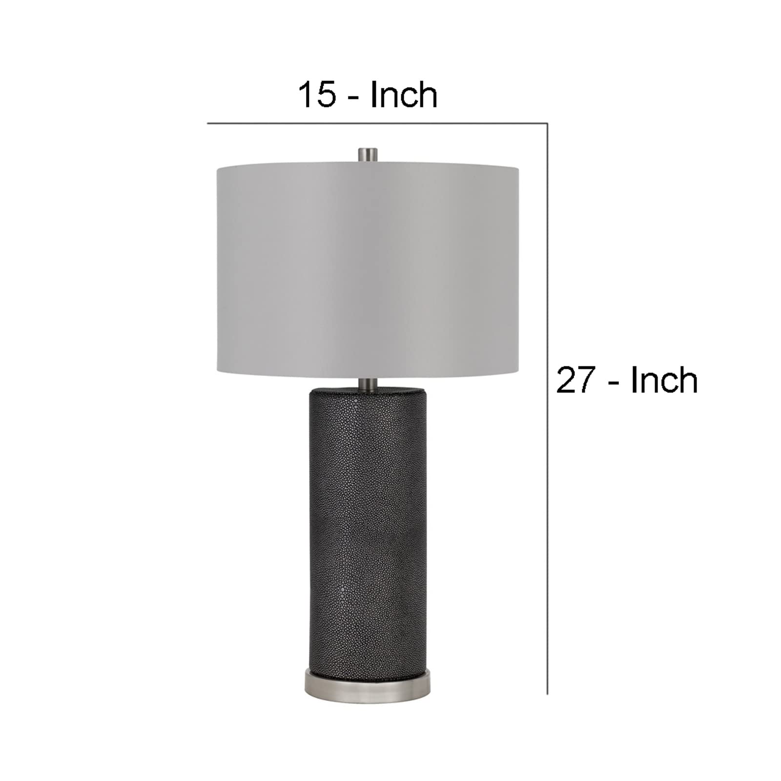 Benzara Ceramic Table Lamp, 27 in., Dimmer, Faux Leather Wrapped, Gray, Model BM272316