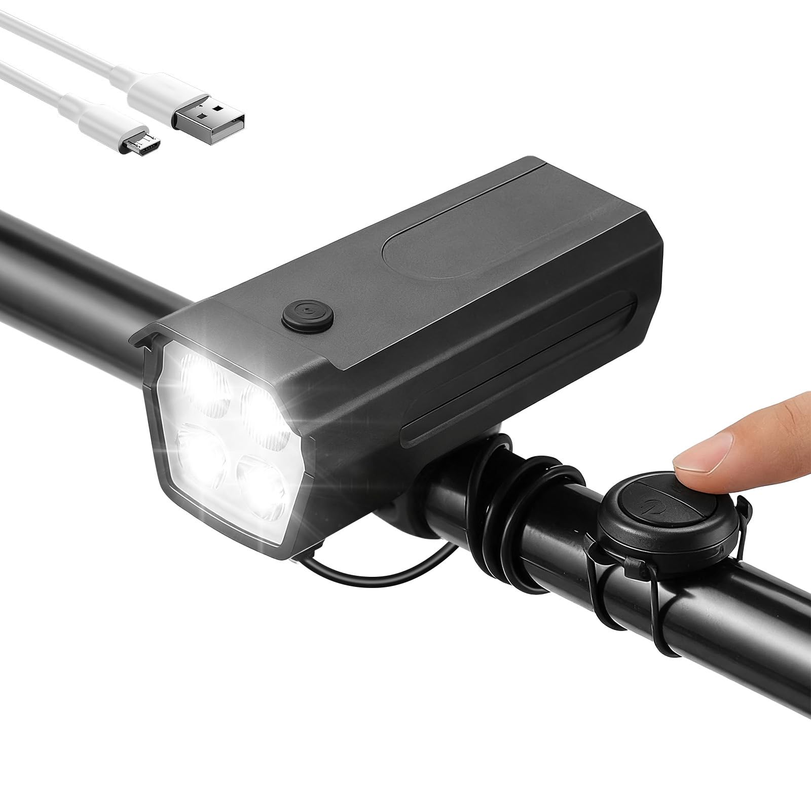 300 Lumens 8 Light Modes USB Rechargeable Front & Rear Bicycle Lights with 120dB Horn | Rechargeable Bike Lights for Night Ridin