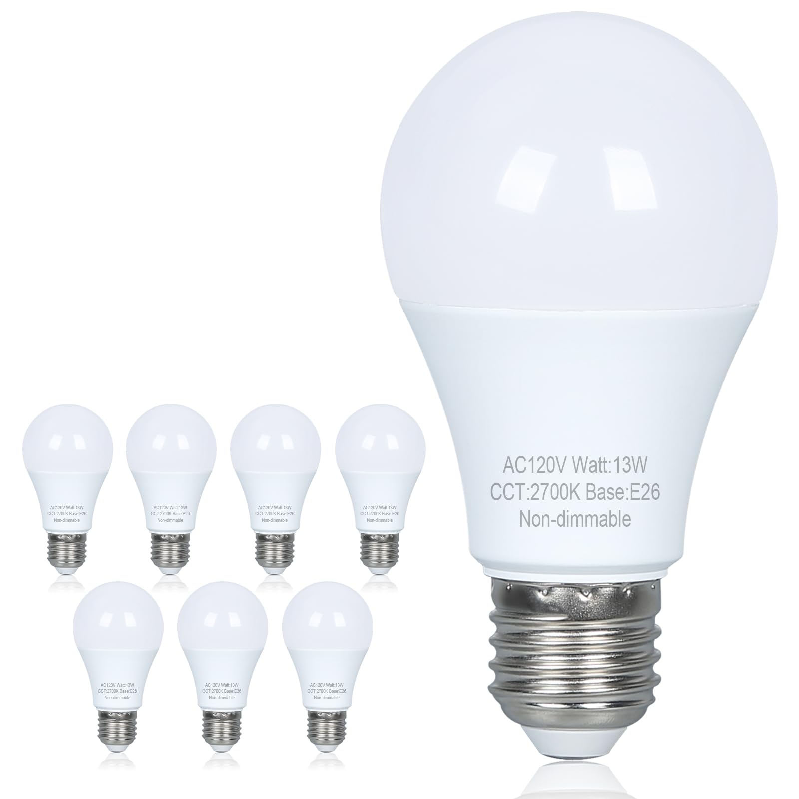 Marxlait 8 Pack LED Light Bulbs 100 watt Equivalent, Efficient 13W, Warm Light Bulbs 2700K, E26 Medium Base, Standard A19 LED Bu