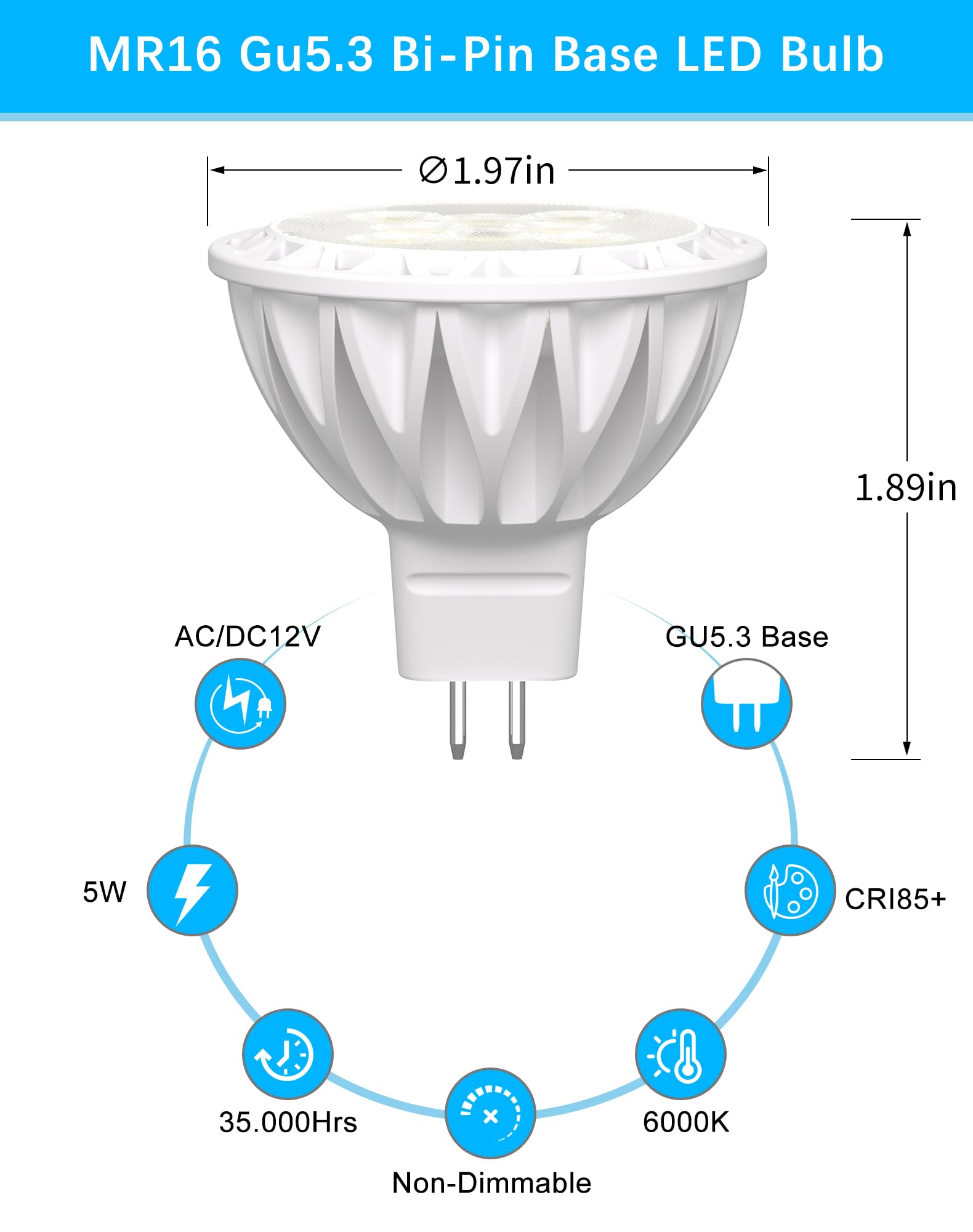 Gohdlamp Mr16 6000K Cool White Led Bulbs 6-Pack 5W Waterproof For Outdoor Security & Warehouse Lighting