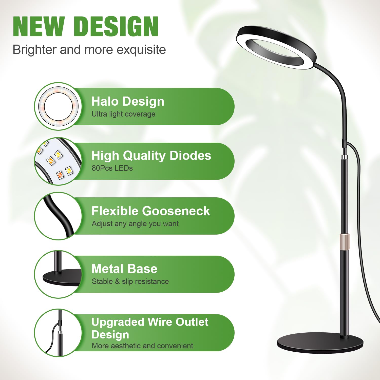 Garpsen Grow Lights For Indoor Plants, 80 Leds Full Spectrum Desk Plant Light With Timer For 6H/12H/16H, 5 Dimmable Levels & Flexible Gooseneck 6000K Grow Lamp With Base, Height Adjustable 16.5-25&quot;