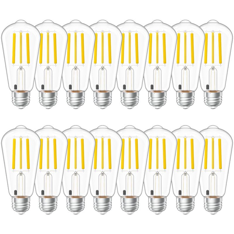 Sunco 16 Pack Dusk To Dawn Outdoor Residential Vintage Led Edison Bulbs 75W Equivalent 7W, 850 Lumens Non-Dimmable St58 Filament