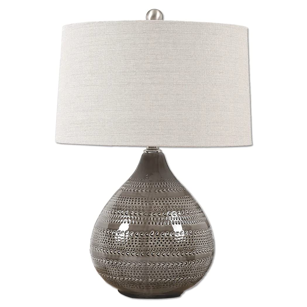 Uttermost Batova Table Lamp - 1 Light - 25 H - 17 W x 17 D - Warm Smoke Gray Glaze/Brushed Nickel - Model 27057-1