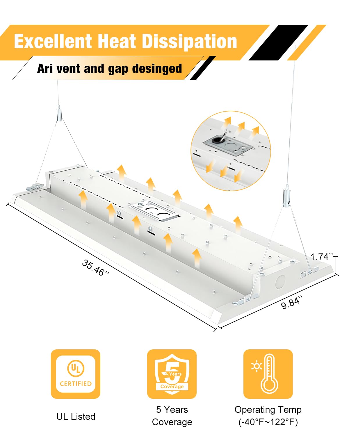 JC-LGL 300W LED High Bay Light, 45000LM, 5000K, UL Listed, White, 4 Pack, 120-277V, 5 Years Warranty