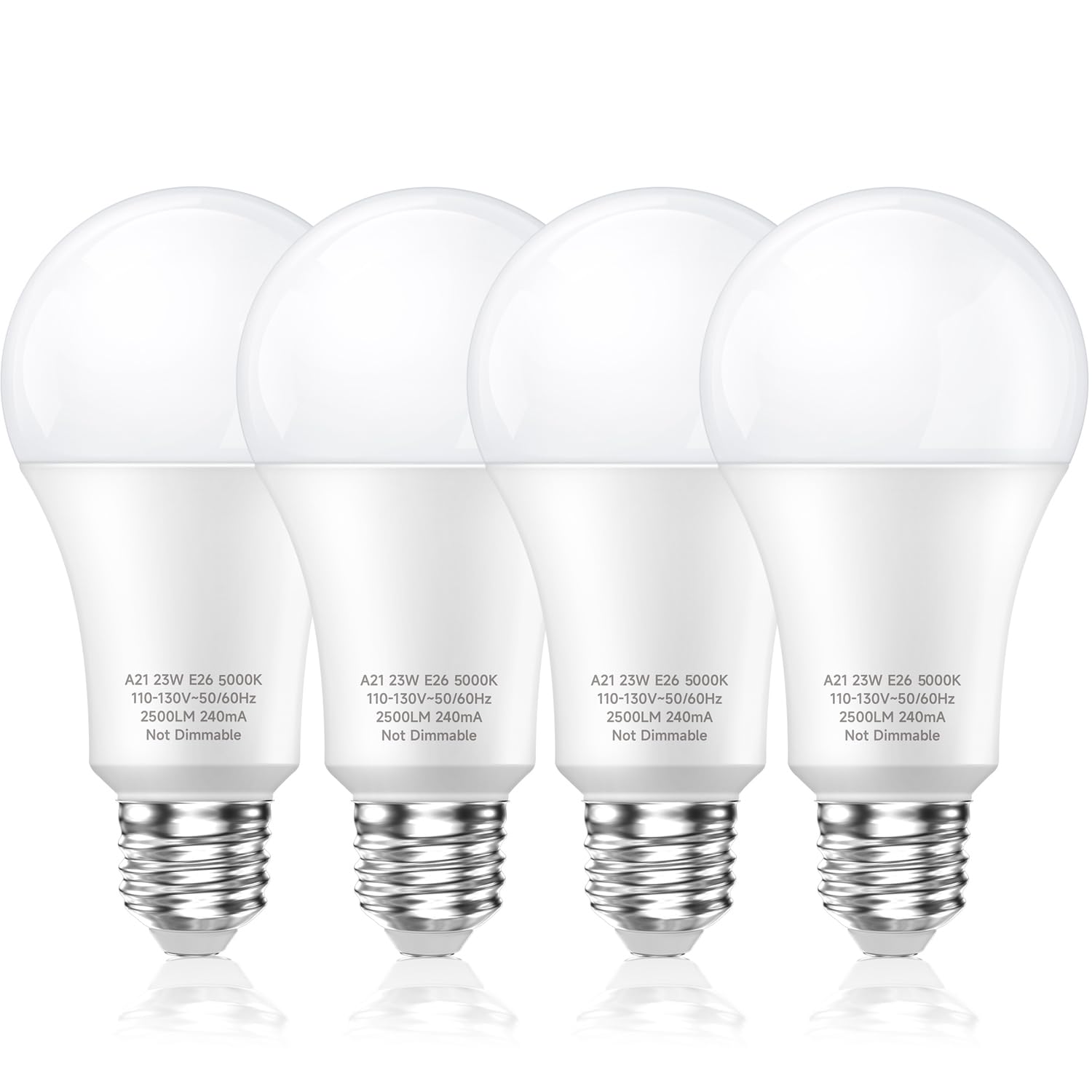 Ledera 150W Led Bulb, 23W Energy Saving, 2500 Lumens, 5000K Cool White, E26 Base, 4 Pack, Non-Dimmable