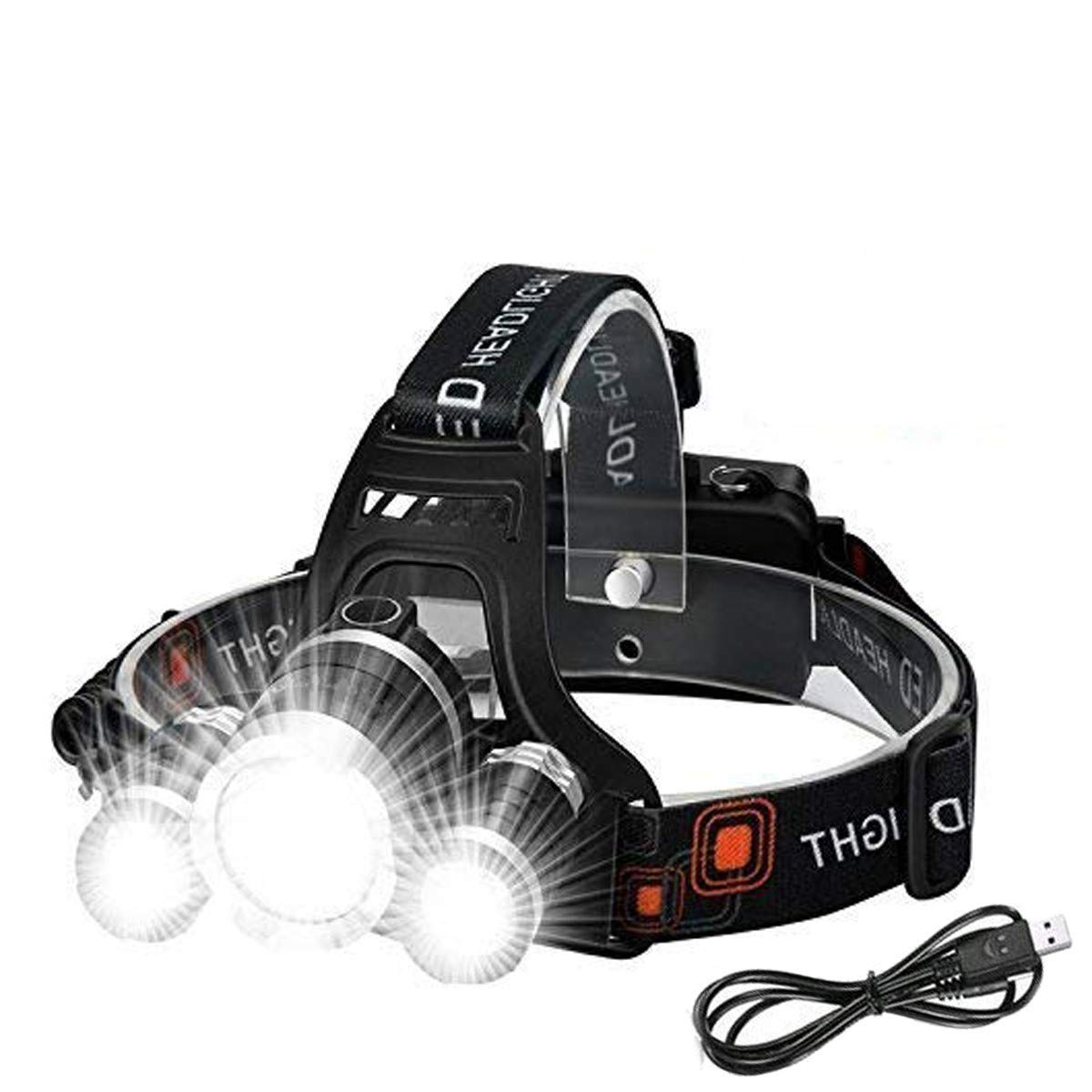 Headlamp Rechargeable Headlight with 3 Lights 4 Modes, 6000 Lumen Super Bright LED Lamp, Hands-Free Flashlight Headlamp for Runn