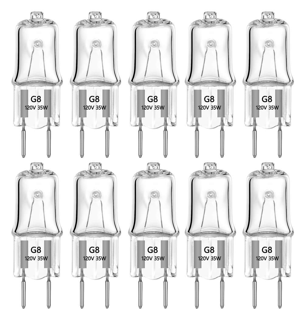 Ybek G8 Halogen Light Bulbs 35W 120V 2Pin Xenon Under Cabinet Puck Lighting Replacements 2700K Warm White(Pack Of 10)