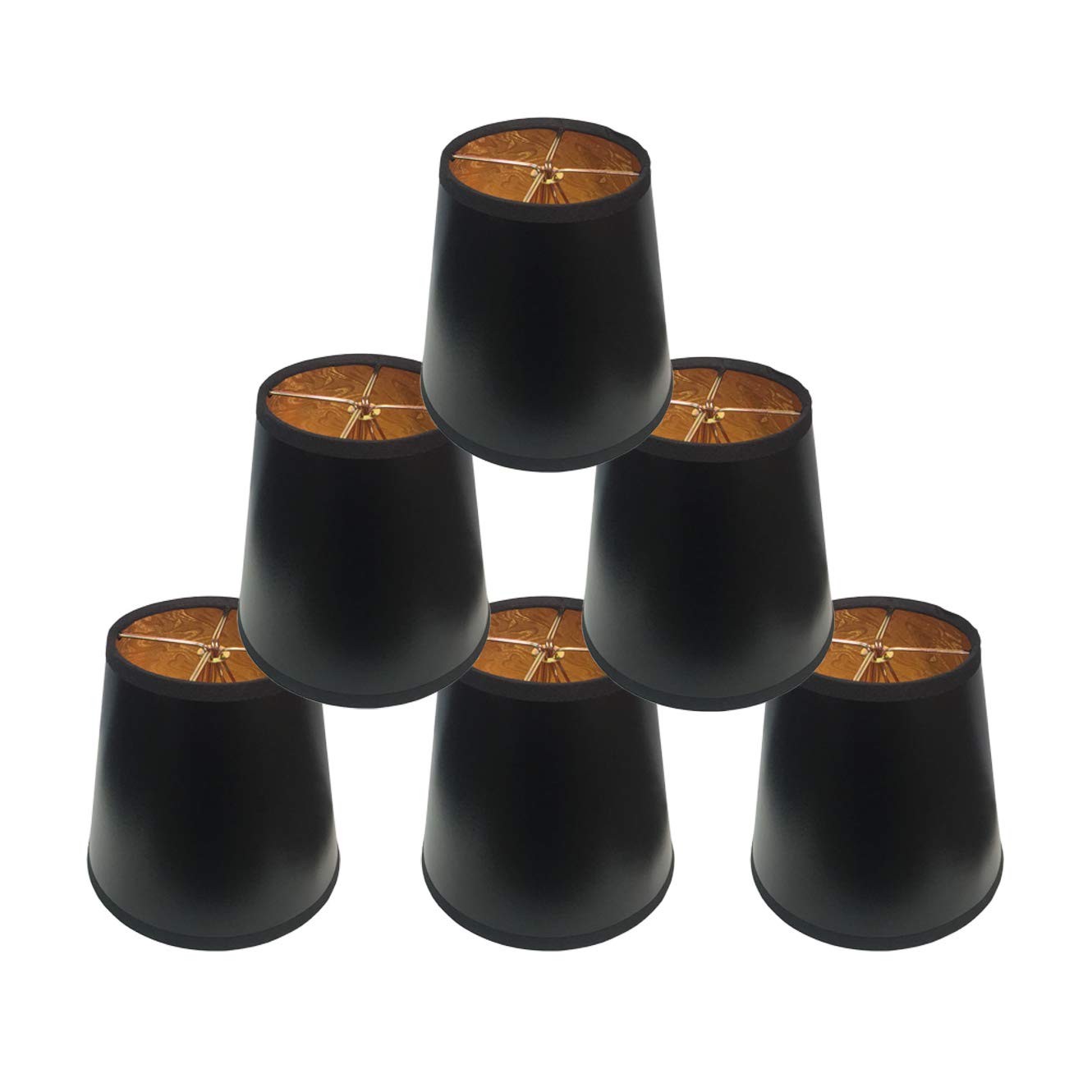 Royal Designs, Inc. Empire Black Parchment Chandelier Lamp Shade CS-115/6/8 (3 x 4 x 4.25, Black/Gold - 6 Pack)
