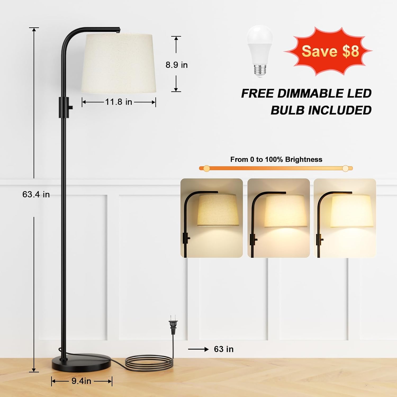 Ambimall ?????????? ???????????????? Floor Lamp - Floor Lamps 9W ?????? Light Bulb Included, Standing Lamps For Living Room With