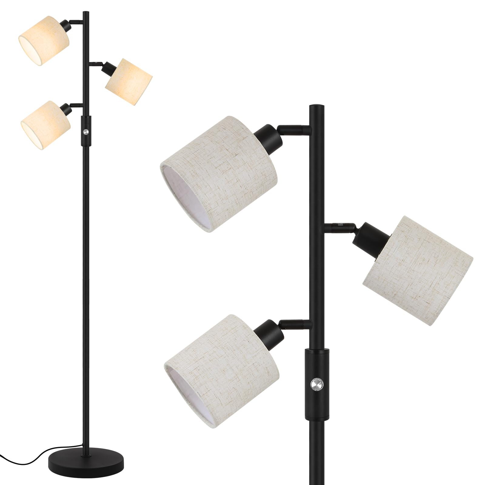 Floor Lamps For Living Room, Standing Lamp, 3-Light Tree Floor Lamp With Lampshade, Reading Floor Lamp With Rotary Switch, 63'' 