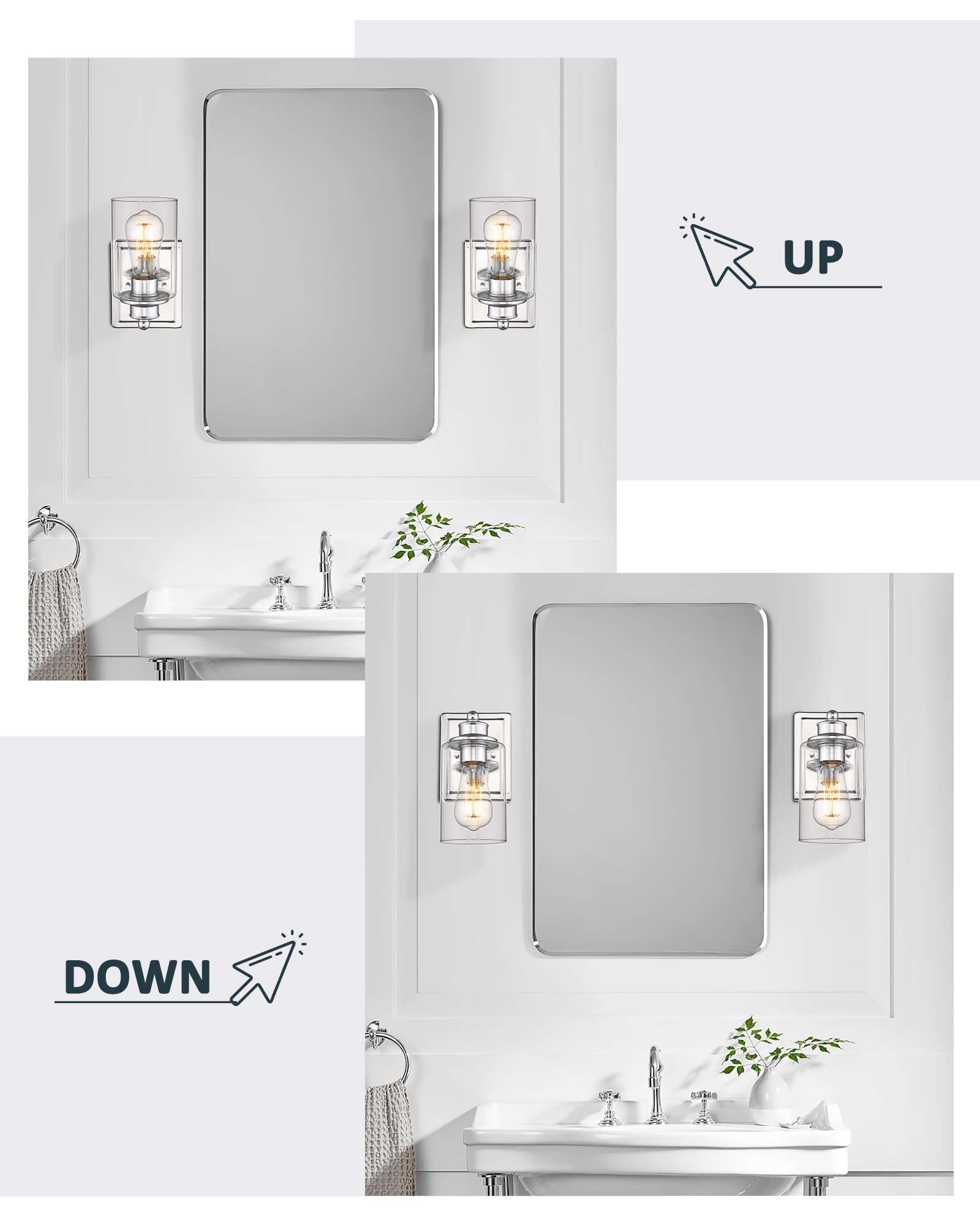 Bathroom Vanity Light Chrome  Hwh Modern Wall Lighting Over Mirror  1-Light Wall Sconce With Clear Glass Shade For Bathroom  Powder Room  Dressing Table  5Hlt63B Ch