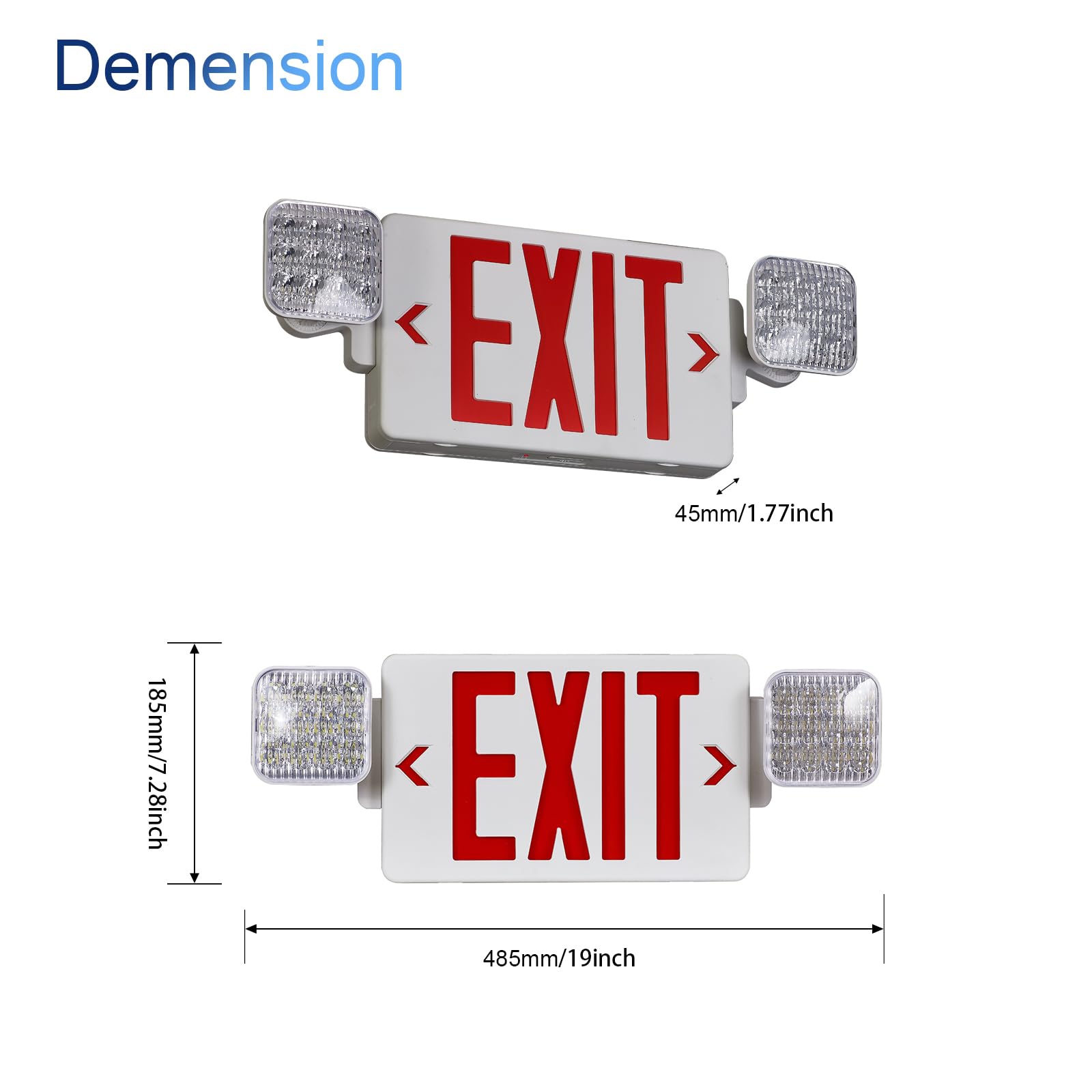Cm Mzy Red Exit Sign With Emergency Light, Two Adjustable Square Head,Exit Sign With Battery Backup,Us Standards,Ul Certified,Exit Sign Combo For Business,Ac 120/277V,2 Pack