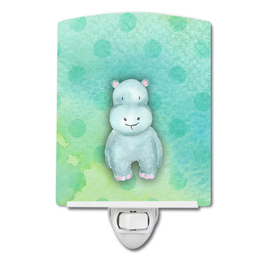 Carolines Treasures BB7389CNL Polkadot Hippopotamus Watercolor Ceramic Night Light Compact, ULCertified, Ideal for Bedroom, Ba