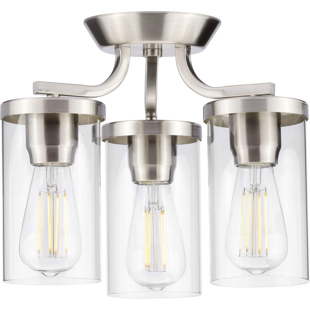 Progress Lighting Lassiter Collection Semi-Flush Mount Light, 3-Light, Brushed Nickel, Alloy Steel, Model P350149-009, 10.50x13.00x13.00