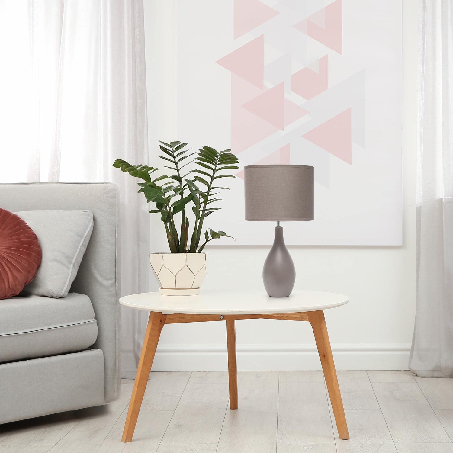 Creekwood Home 18.11&quot; Gray Ceramic Dewdrop Table Desk Lamp With Fabric Shade