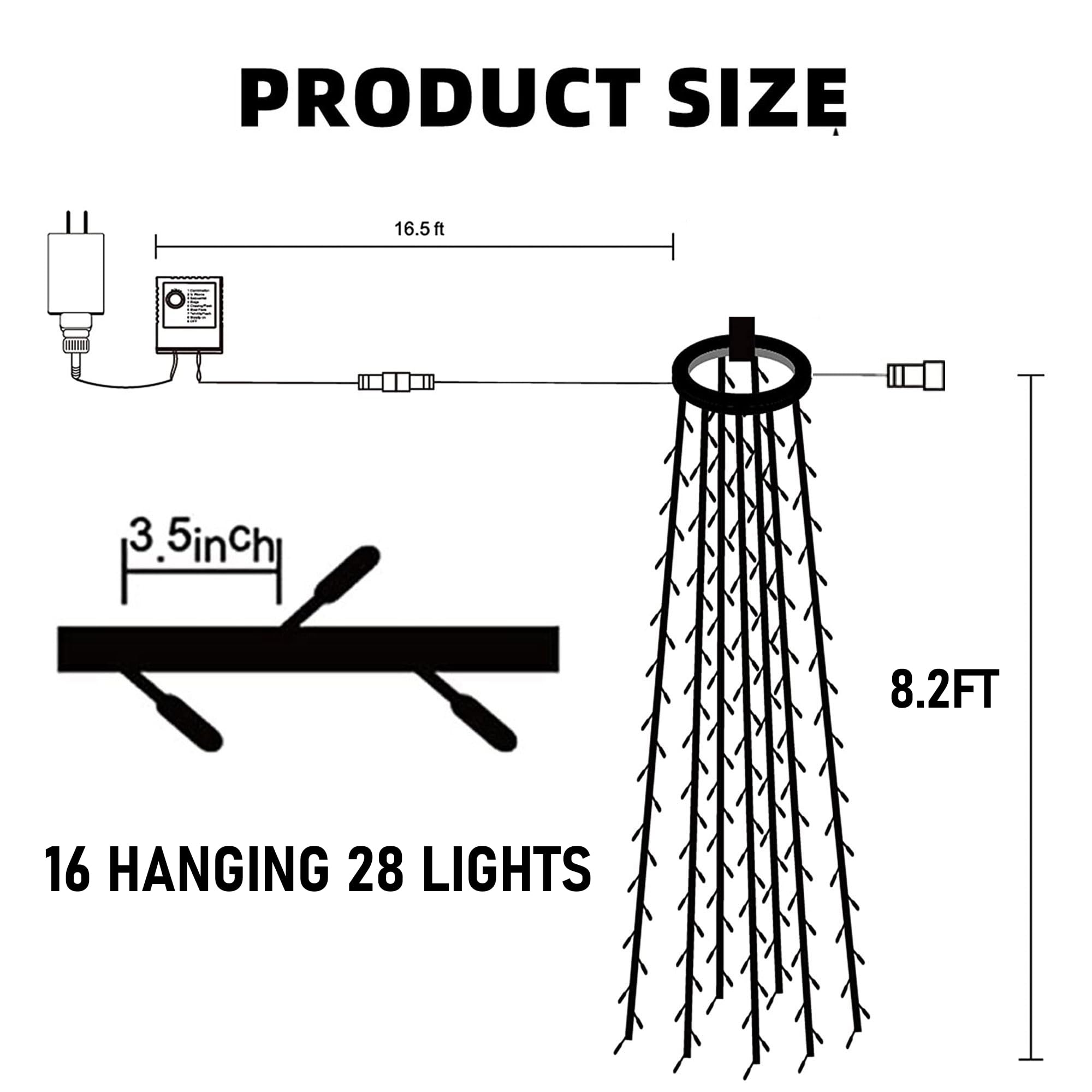 Dazzle Bright 448 LED Christmas Tree Topper Lights with Remote, 8 Modes, 8.2FT, White, Model HB-300COI