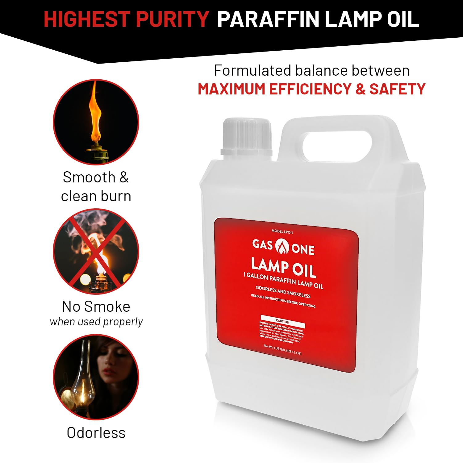 Gasone Liquid Paraffin Lamp Oil – 1 Gallon (128Oz) Clear Oil Lamp – Multifunctional Lamp Oil Smokeless Odorless Indoor Ideal For Lamps, Lanterns, Tiki Torch – Safe Packaging