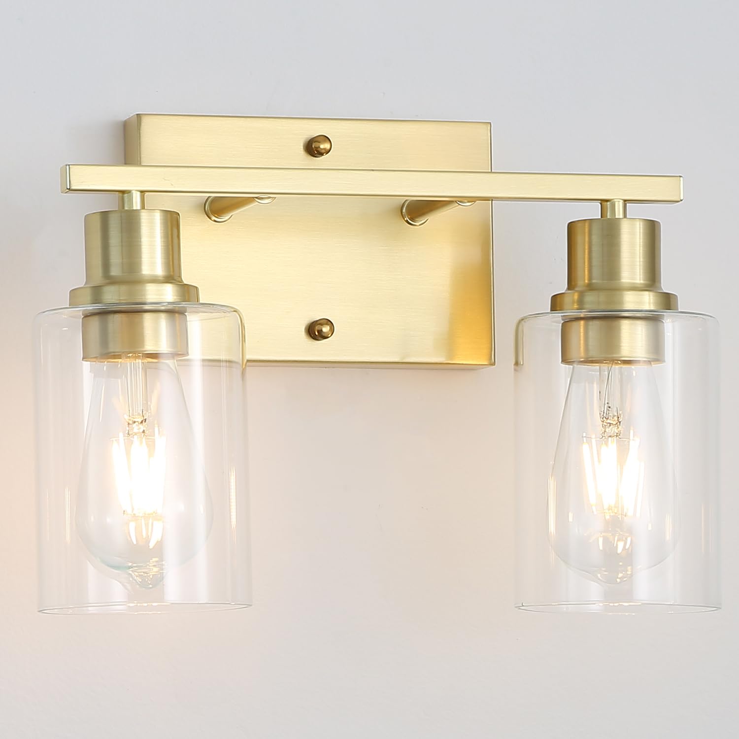 Jodauirt Brass Bedside Wall Sconces Set Of 2, 1-Light Gold Bathroom Vanity Lights Fixtures With Clear Glass Shade, Farmhouse Modern E26 Wall Lamp For Hallway Living Room Bedroom