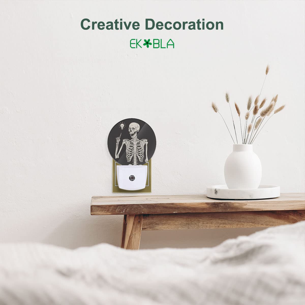 Ekobla Funny Skull Night Light Human Skeleton Posing Rock Music Pose Black White Night Lights Plug Into Wall Auto On/Off Led Lam