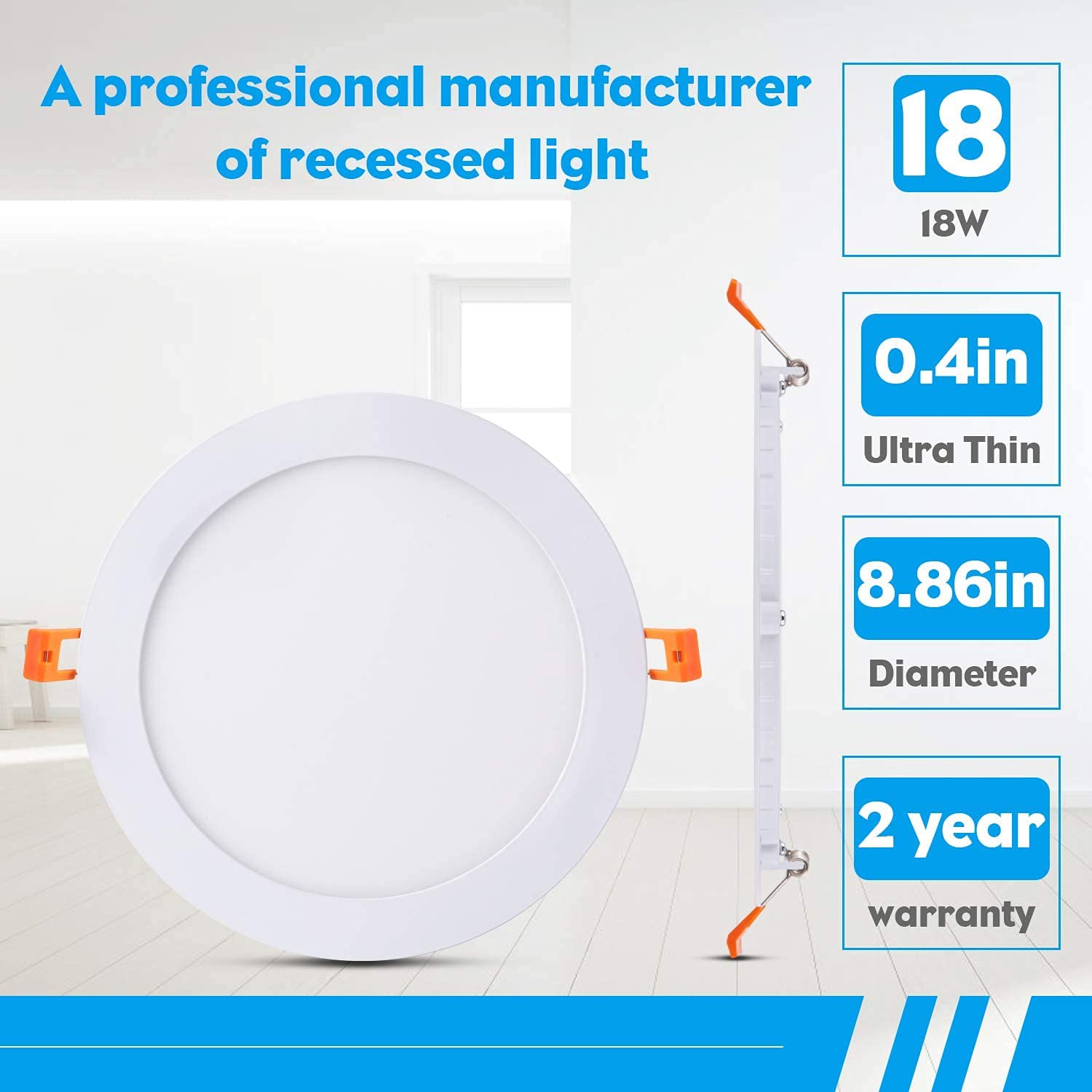 JARLSTAR 8 Inch LED Recessed Light, 12 Pack, Ultra Thin, 6000K Daylight, Aluminum, JSTPRWN-18-6-12, Non-D